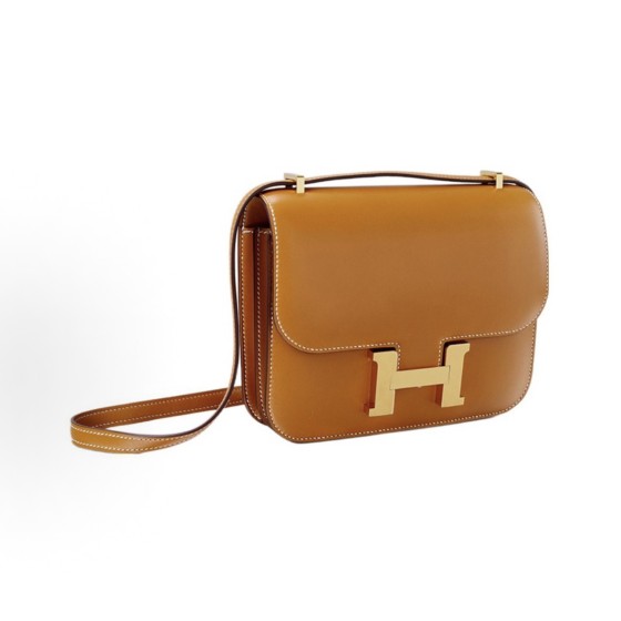 HERMES Constance 19 Gold buckle crossbody single-shoulder bag 19 Women\'s Edition 21 Nature L-Sable Light Tea color